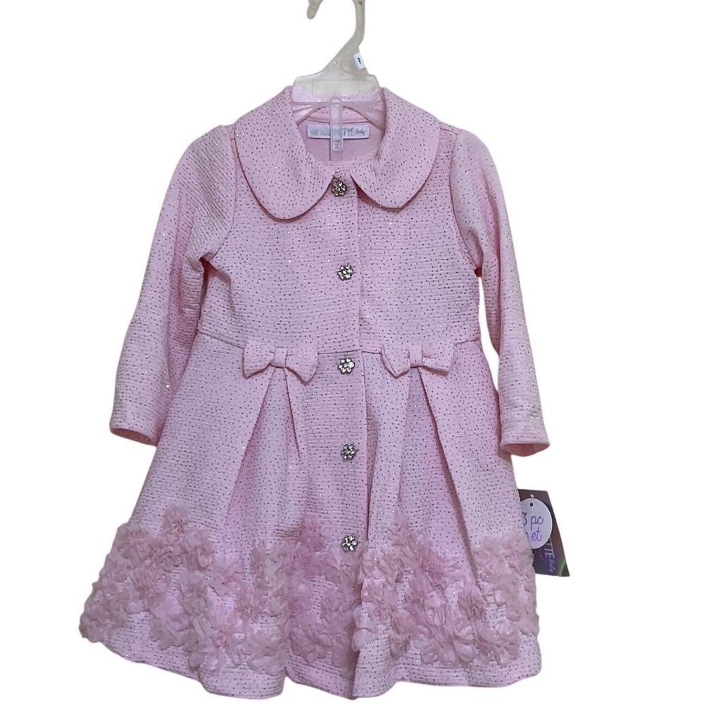 Nanette Baby Girl Pink Tweed Rhinestone‎ Bow Coat Jacket 24M NWT